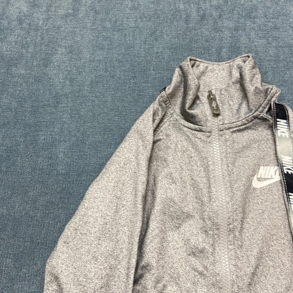 Nike Track Jacket Girl 6 Heather Gray Full Zip Mock Neck Swoosh Logo Performance